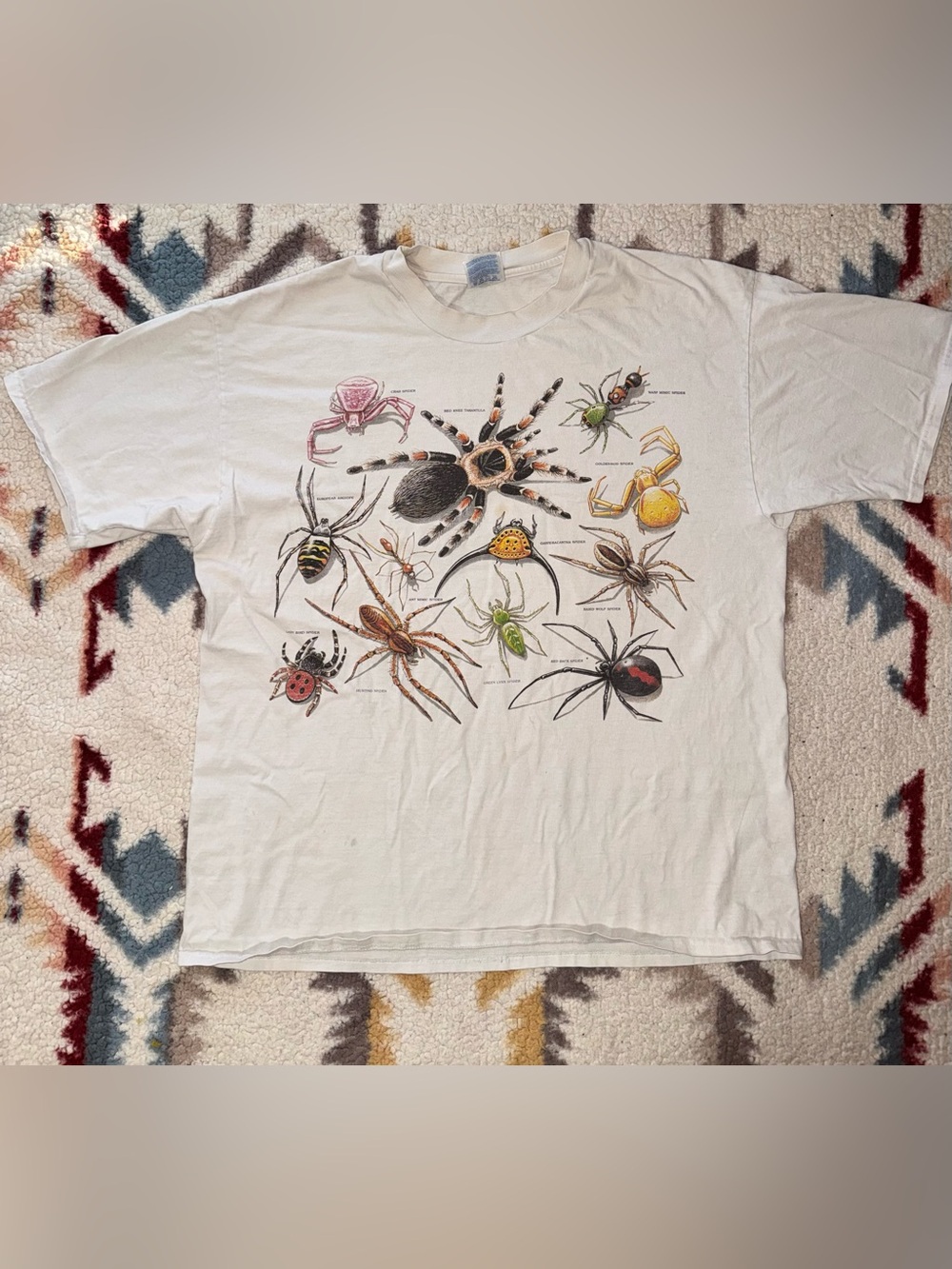 Vintage Hanes White Short Sleeve Tee with Colorful Spider Illustration